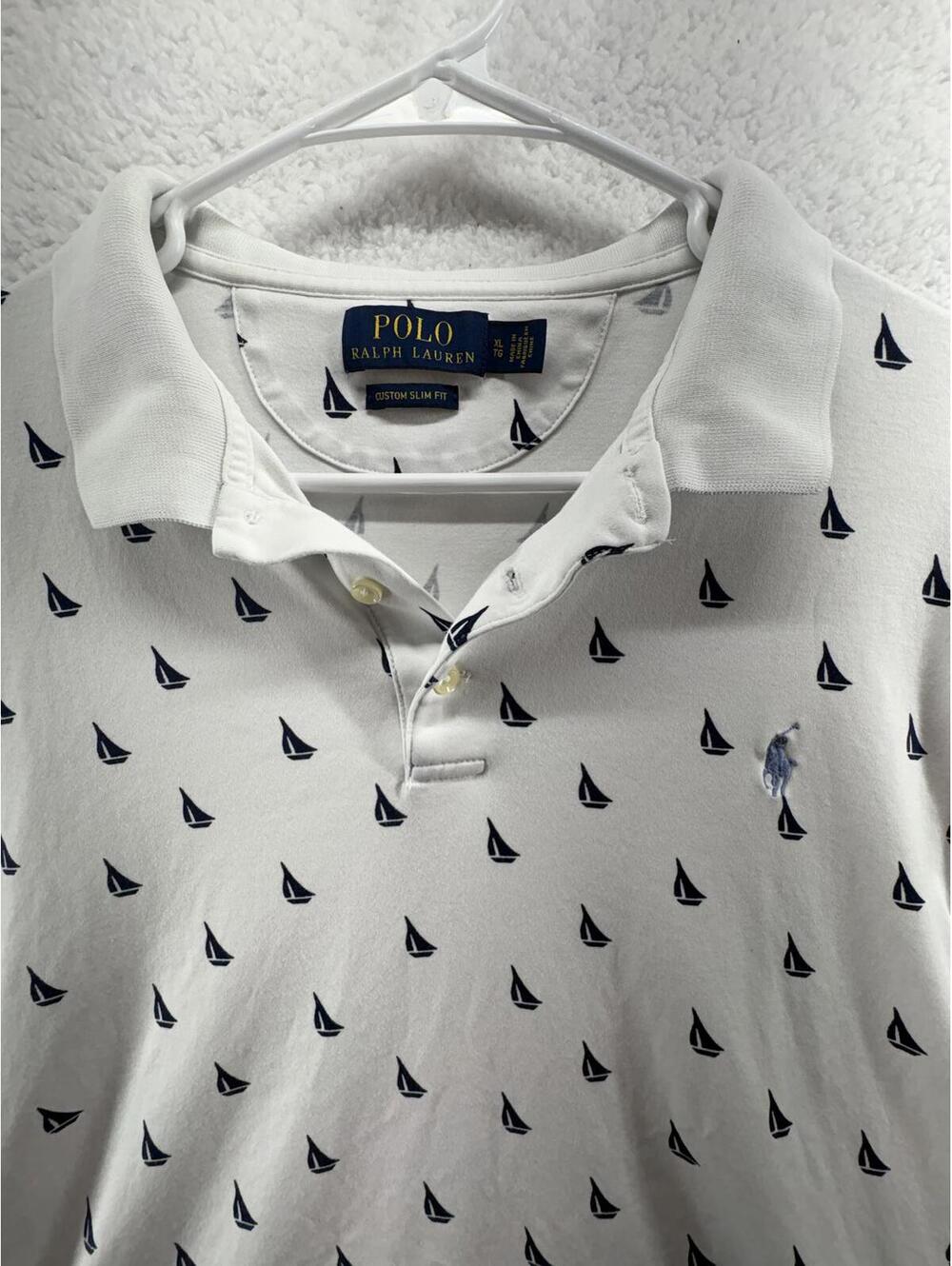 Polo Ralph Lauren Nautical Polo Shirt AOP Sailboat White Mens XL Preppy